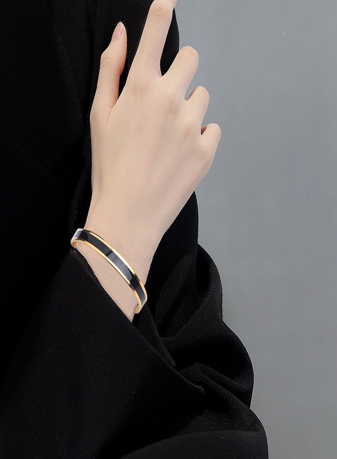 BlingNook Let Them Motivational Color Bangle, Stainless Steel Self Worth Inspirational Cuff Bracelets with Hidden Message Engraved Friendship Bracelet Jewelry Gift for Women Sorority Sisters Friends(Gold Black) - Image 2